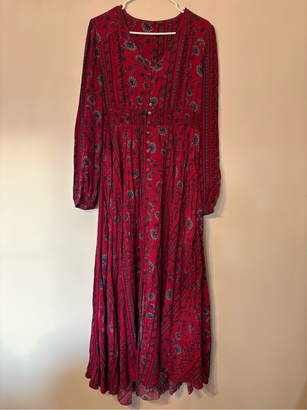 Bohemian Red Floral V-Neck Maxi Dress - Picture 2 of 5